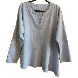 STUDIO 1886 Blue White Pinstripe Asymmetrical Hem Blouse Tunic - XL (16)